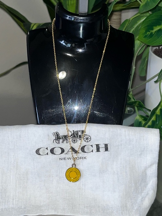 Coach Jewelry - COACH Gold-Tone Necklace with Yellow Enamel Round Pendant & dust bag